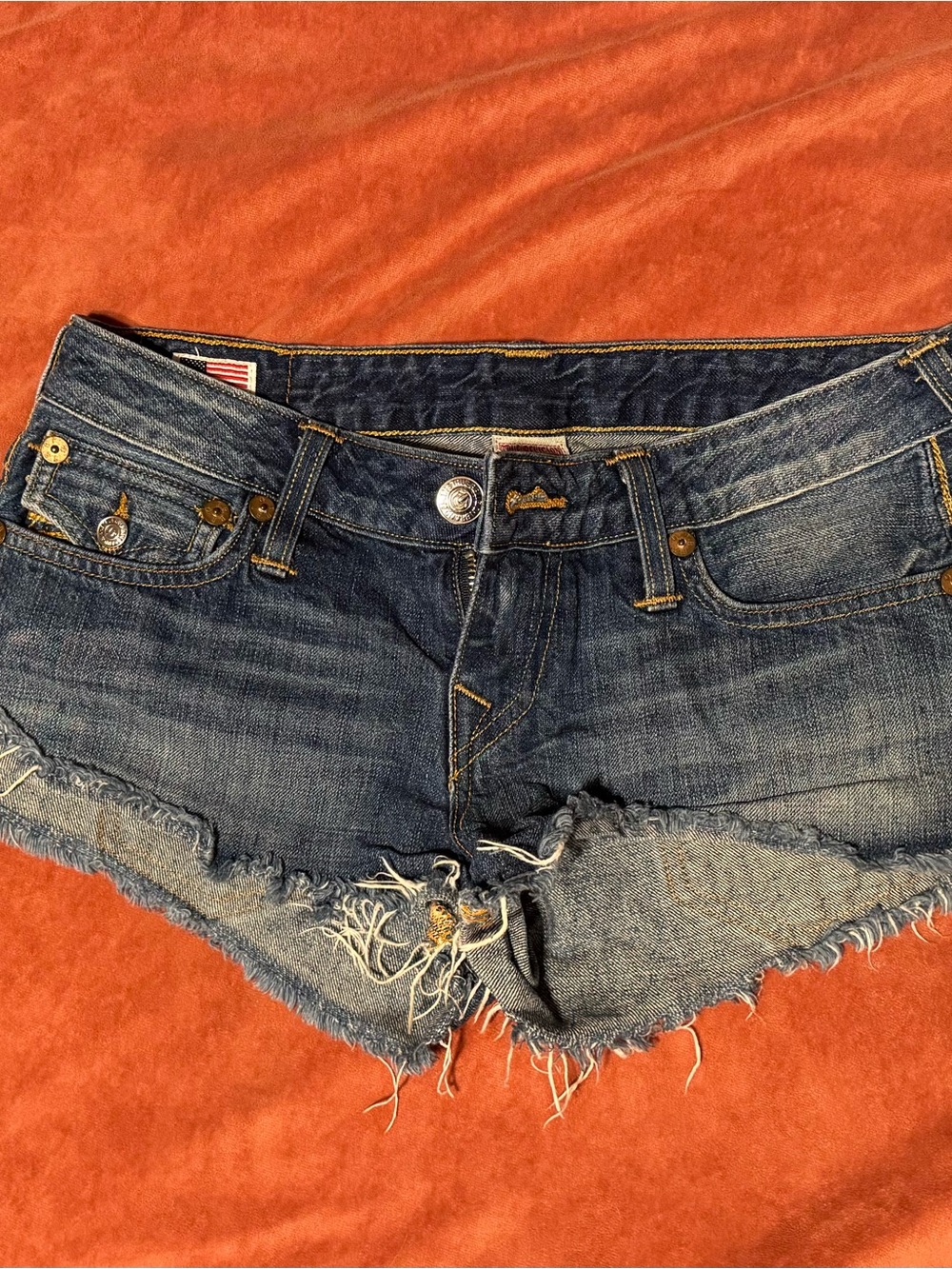 True religion Women's Distressed Dark Blue Denim Cutoff Shorts